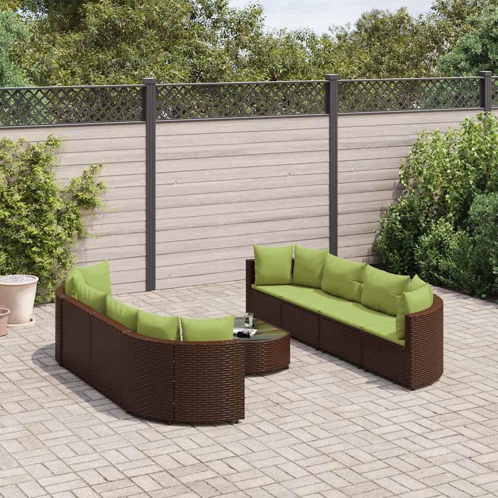 VIDAXL Salon de jardin avec coussins 9 pcs marron resine tressee