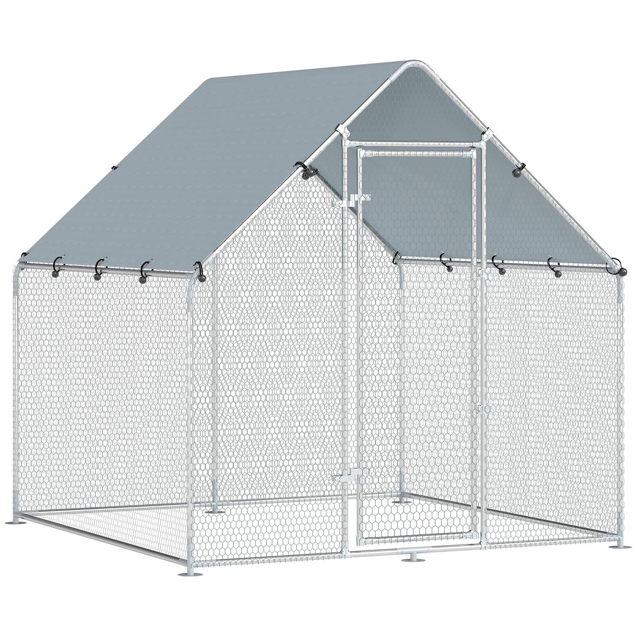 PAWHUT Enclos poulailler extérieur 4 m² bâche Oxford 420D anti-UV argent