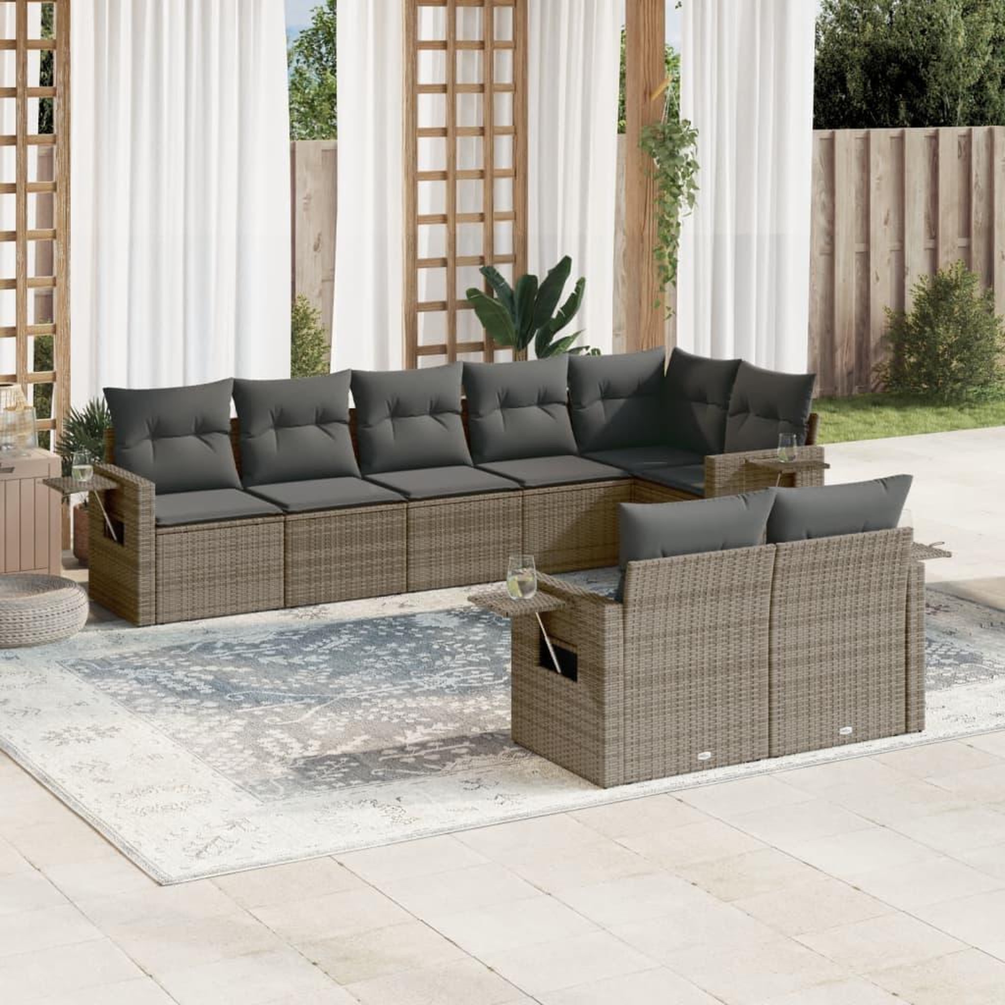 VIDAXL Salon de jardin 8 pcs avec coussins gris resine tressee