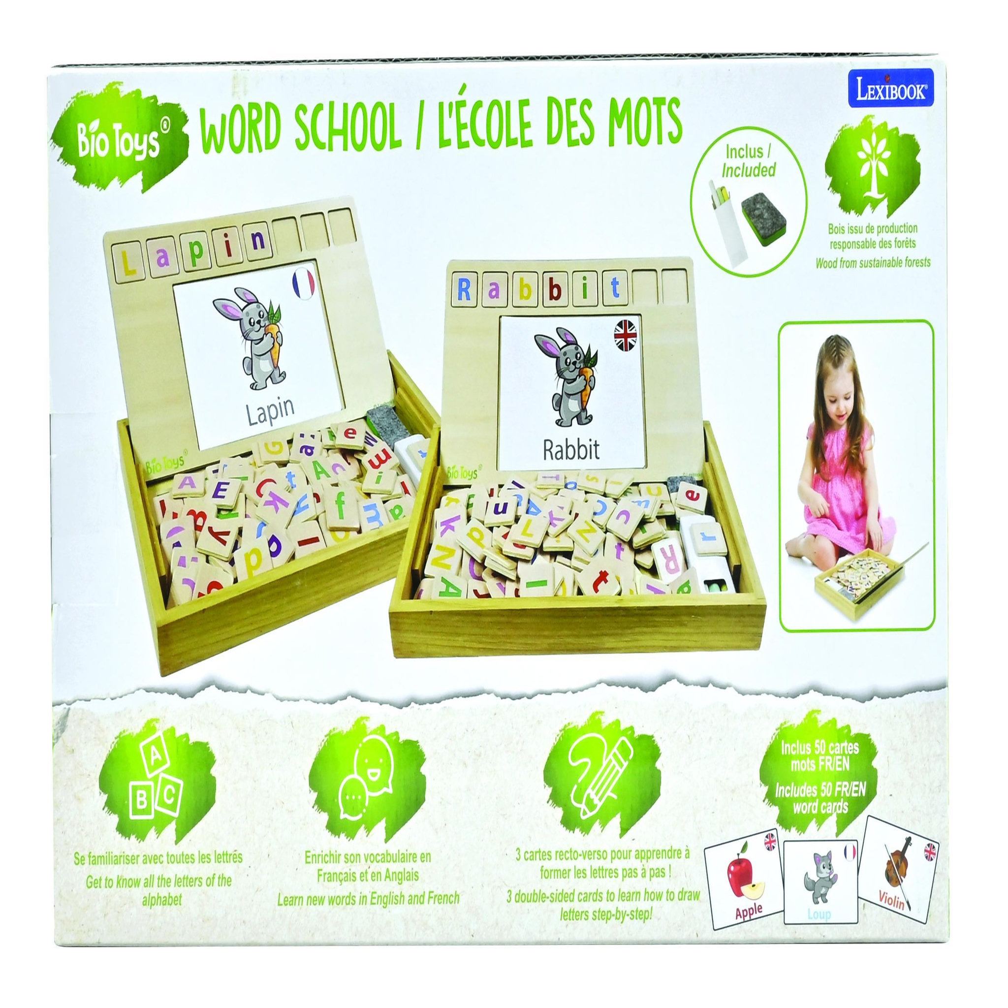 Voir la diapositive 4 : Lexibook Bio Toys L'Ecole des Mots bilingue Français- Anglais - Jeu en Bois