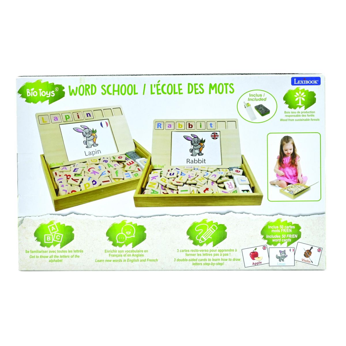 Lexibook Bio Toys L'Ecole des Mots bilingue Français- Anglais - Jeu en Bois