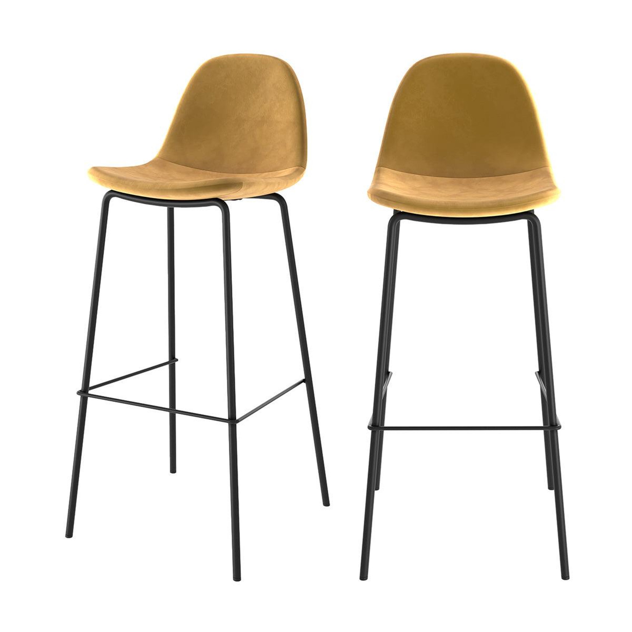 MAISON PAVANE Lot de 2 chaises de bar en velours jaune 75 cm-henrik