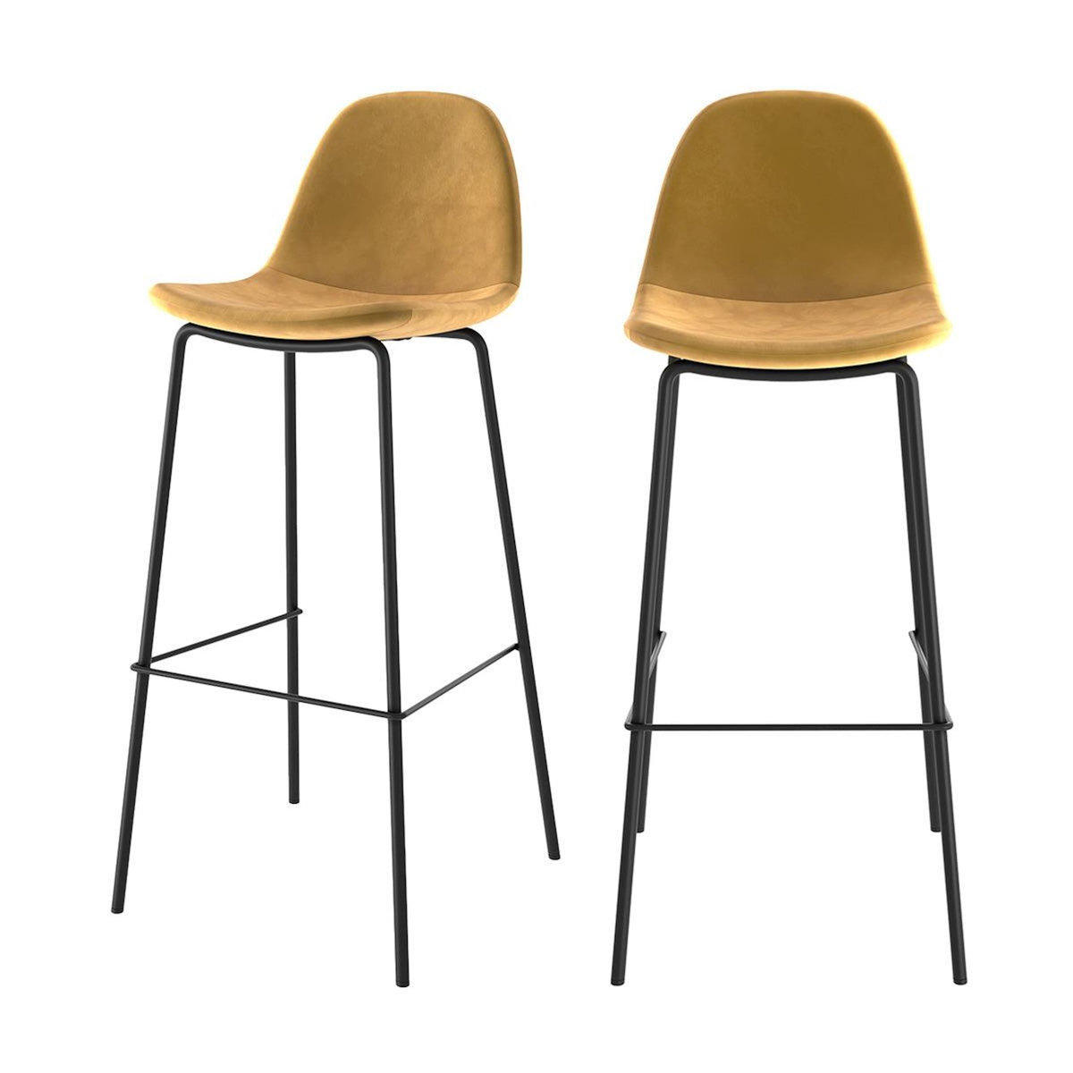 Rendez vous déco Lot de 2 chaises de bar en velours jaune 75 cm-Henrik