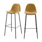 Rendez vous déco Lot de 2 chaises de bar en velours jaune 75 cm-Henrik