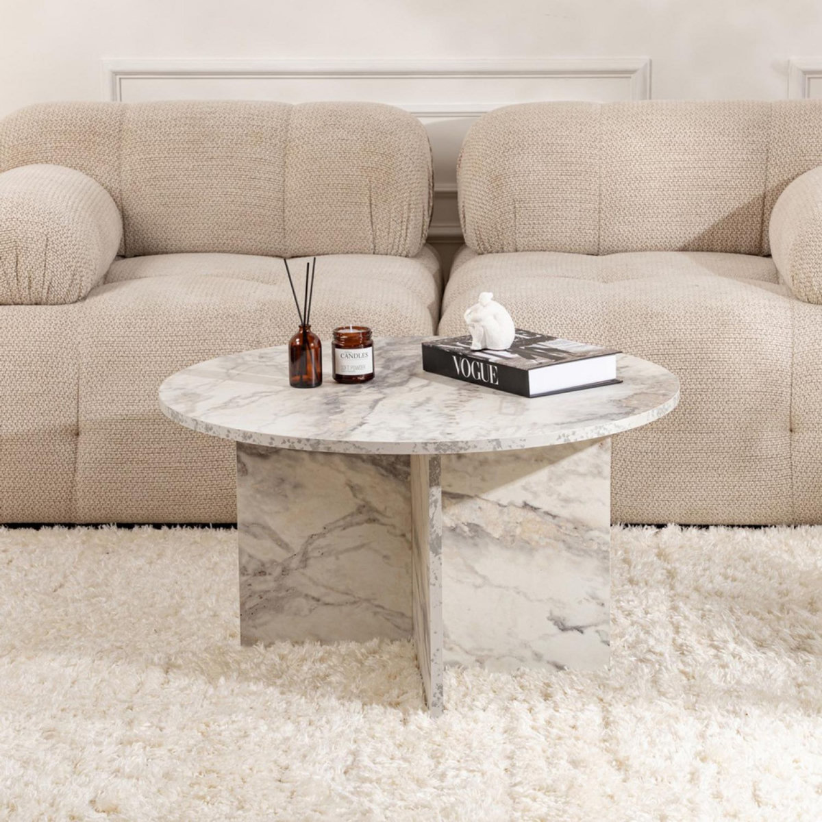 CONCEPT USINE Table basse ronde effet marbre freesia 80x80cm VINU