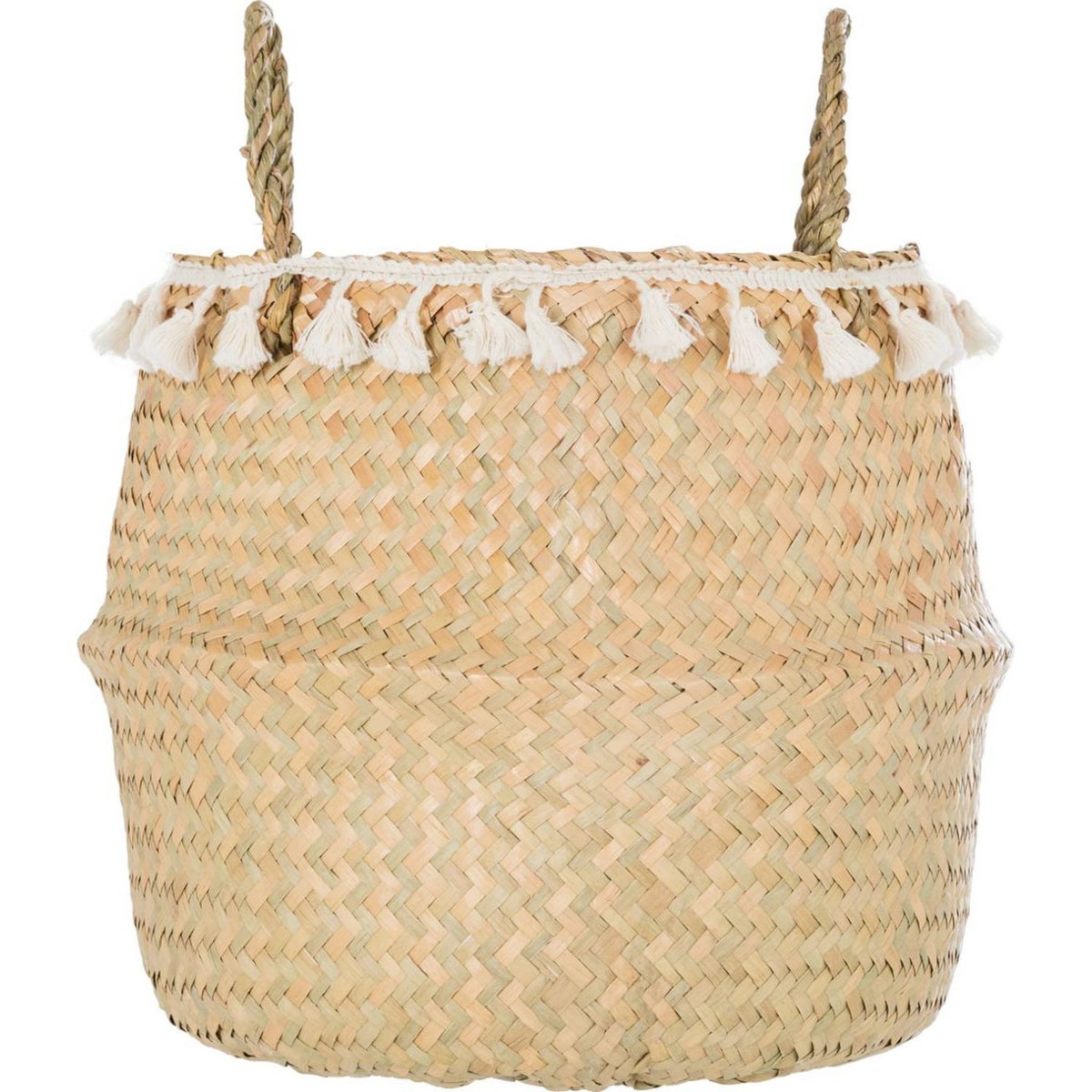 ATMOSPHERA Panier pliant à pompons en seagrass