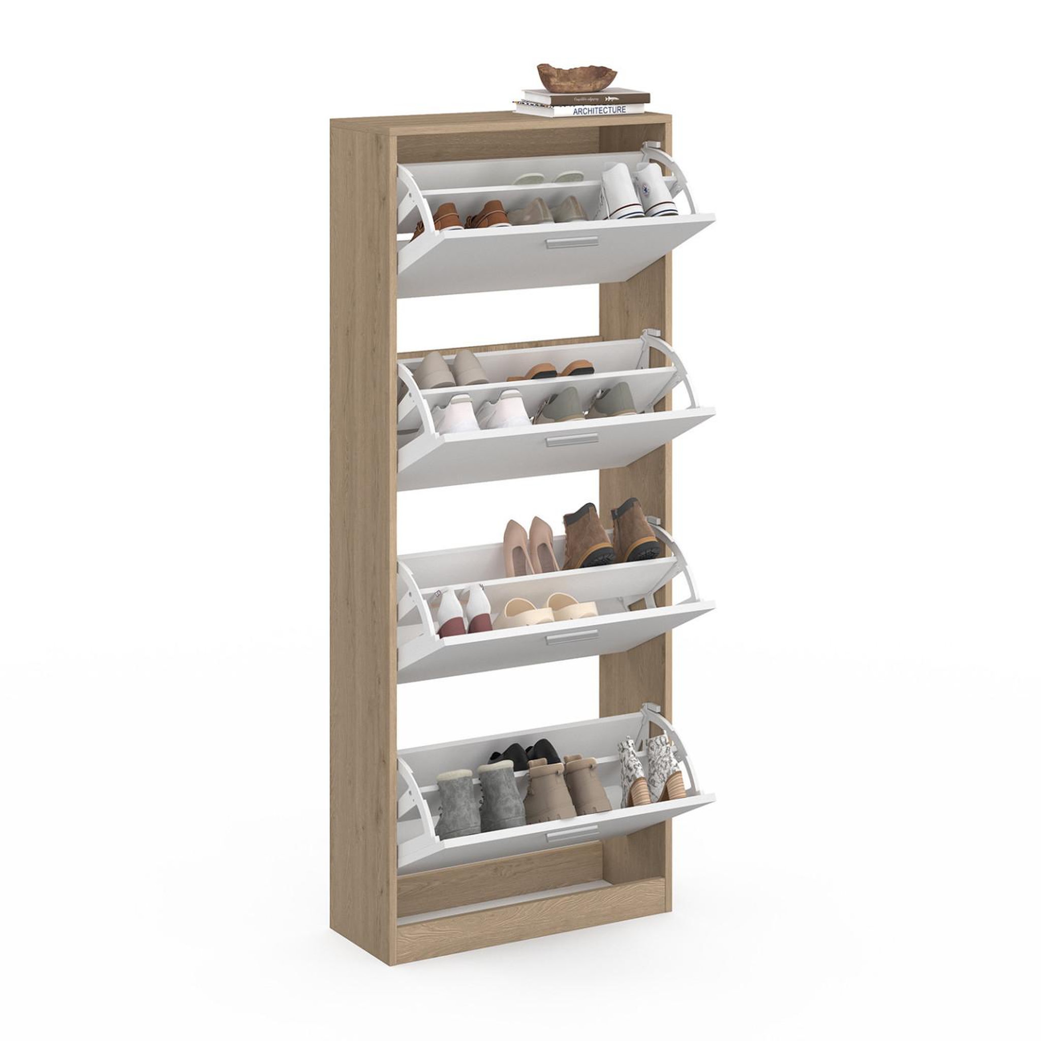 Voir la diapositive 4 : ID MARKET Meuble à chaussures 24 paires klark imitation hêtre 4 portes blanches