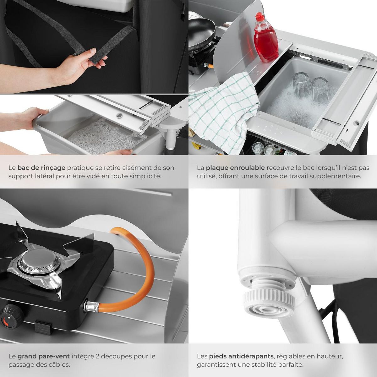 tectake Cuisine de camping luxe avec 4 compartiments pliable noir