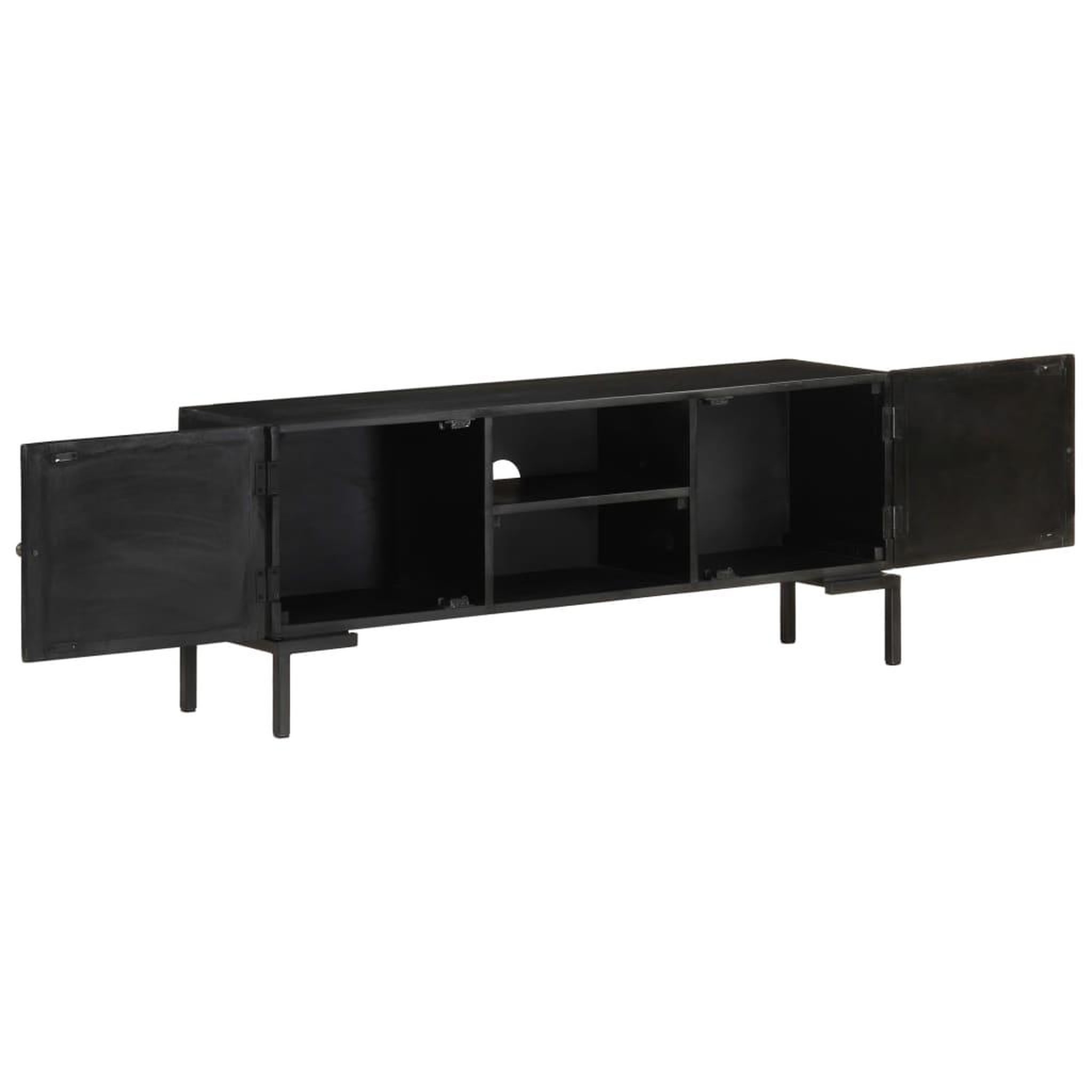 Voir la diapositive 4 : VIDAXL Meuble tv noir 115x30x46 cm bois massif de manguier