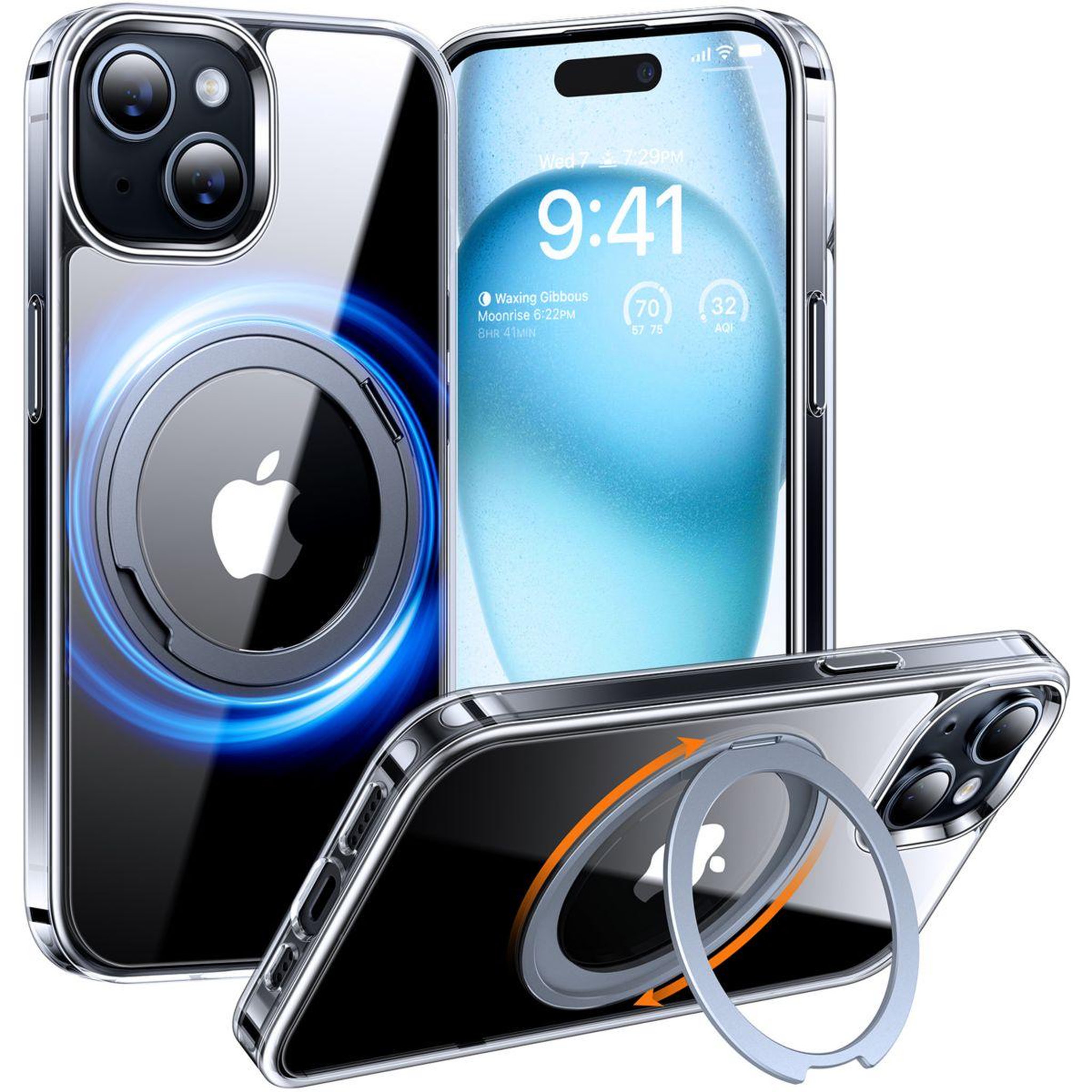 Voir la diapositive 2 : TORRAS Coque intégrale iPhone 15 Plus MagSafe + support rotatif