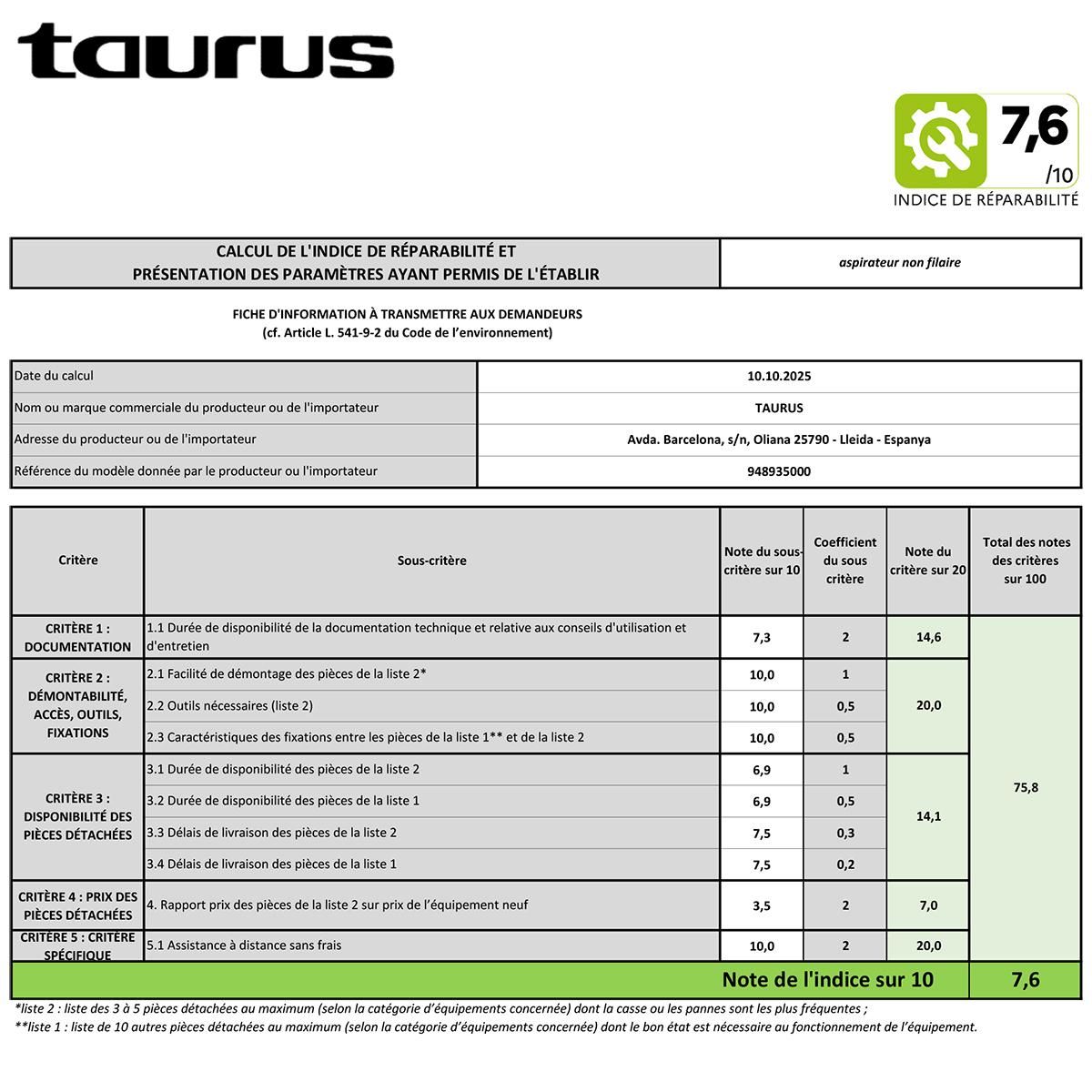 Taurus Aspirateur balai 3en1 rechargeable 22.2v - HVCA220B