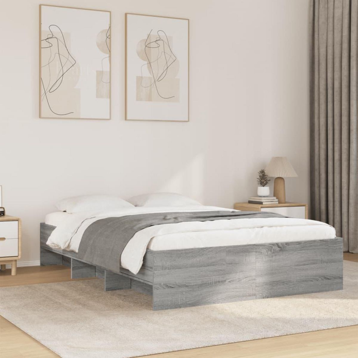 VIDAXL Cadre de lit sans matelas sonoma gris 140x190 cm
