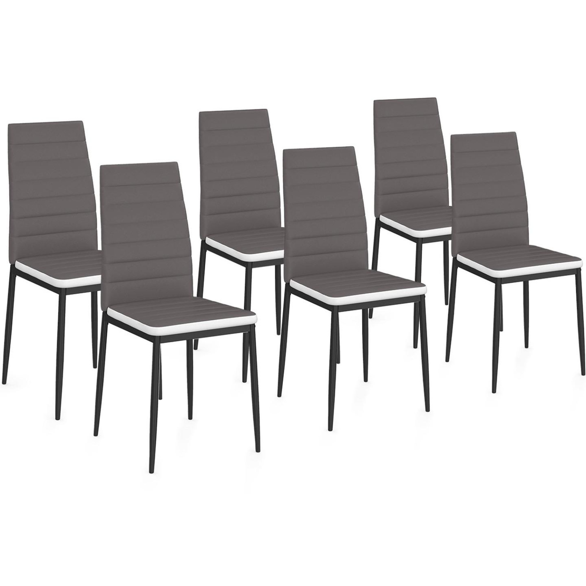 ID MARKET Lot de 6 chaises romane grises bandeau blanc pour salle à manger