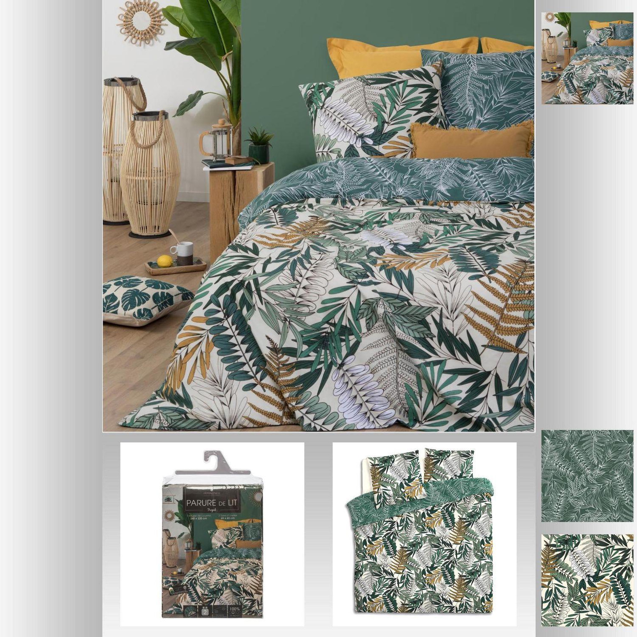 Voir la diapositive 3 : ATMOSPHERA Parure de lit imprimé tropik en 240 x 220 - vert