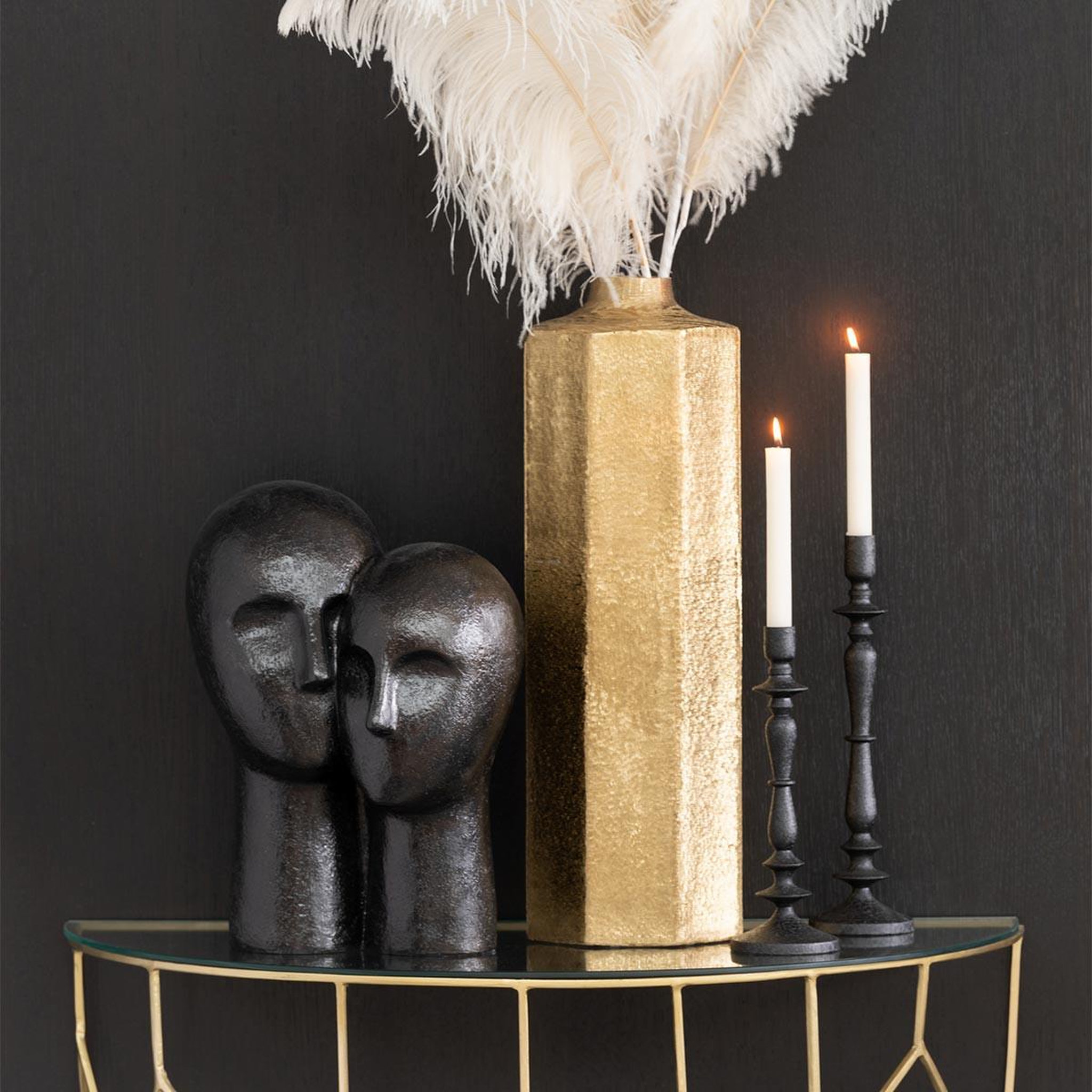 Voir la diapositive 2 : J-LINE Statuette en résine  tête couple  42cm noir