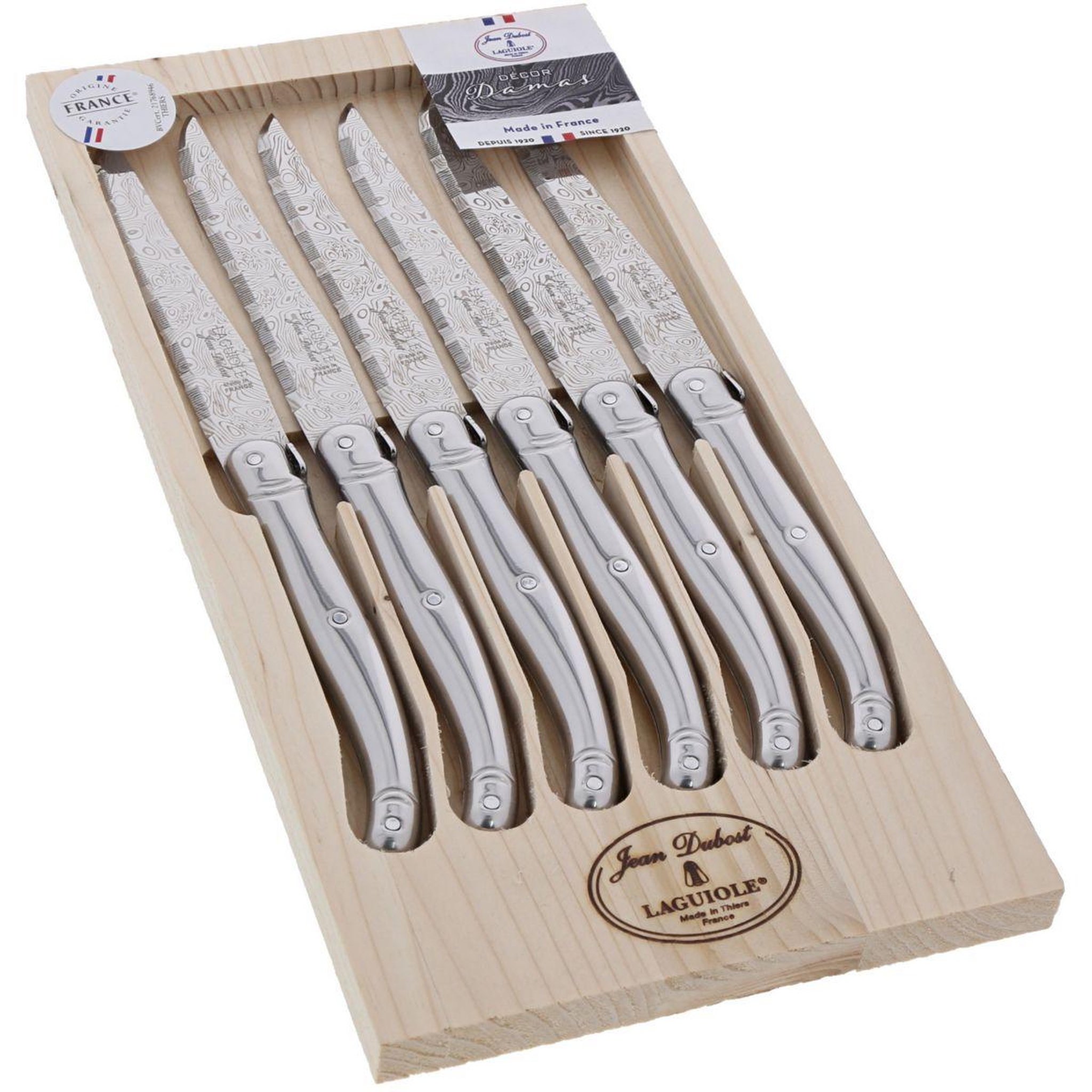 Laguiole Set de couteaux 6 couteaux décor Damas inox