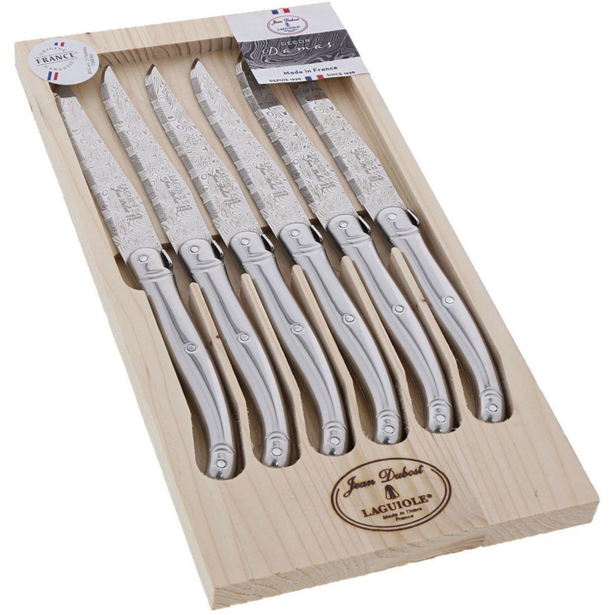 Laguiole Set de couteaux 6 couteaux décor Damas inox