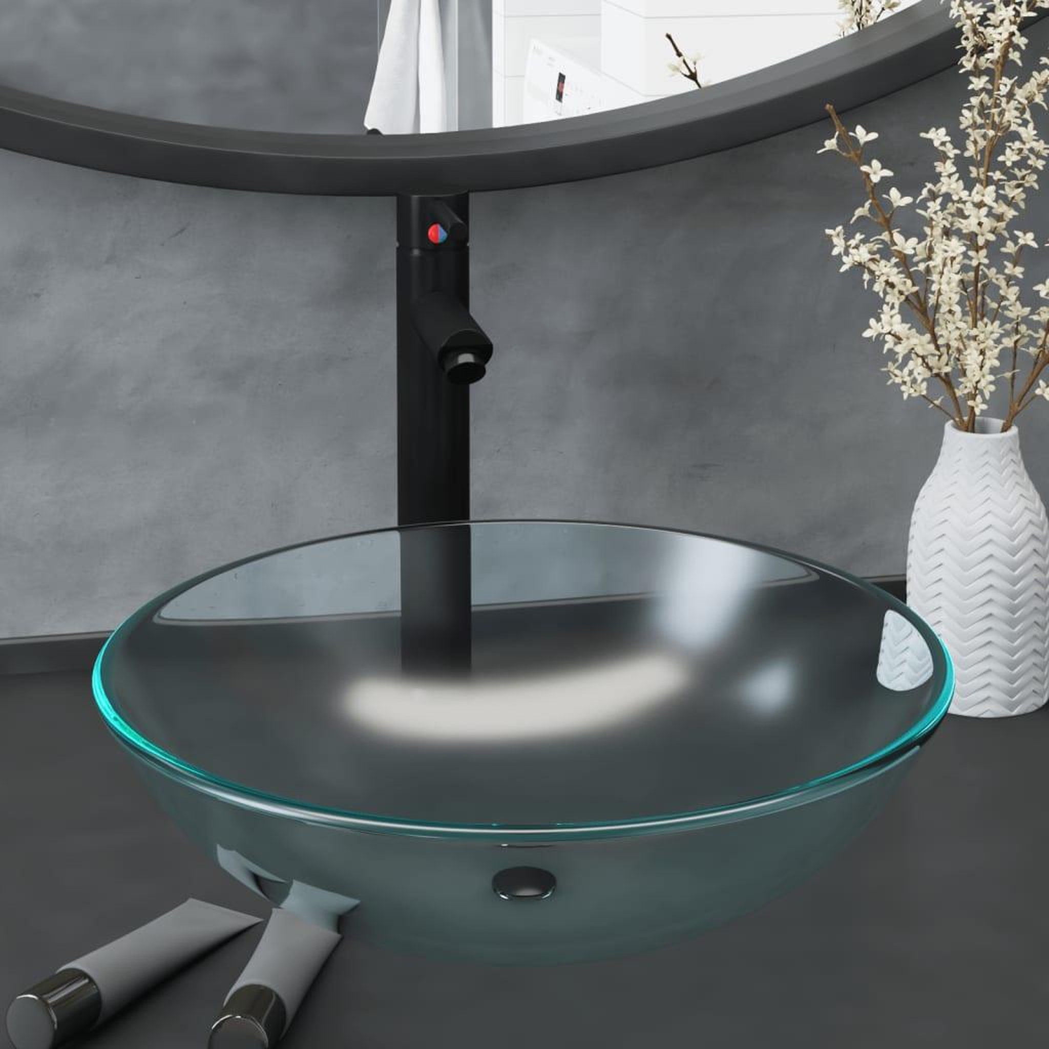 Voir la diapositive 1 : VIDAXL Lavabo de bain avec robinet et drain a poussoir Verre trempe