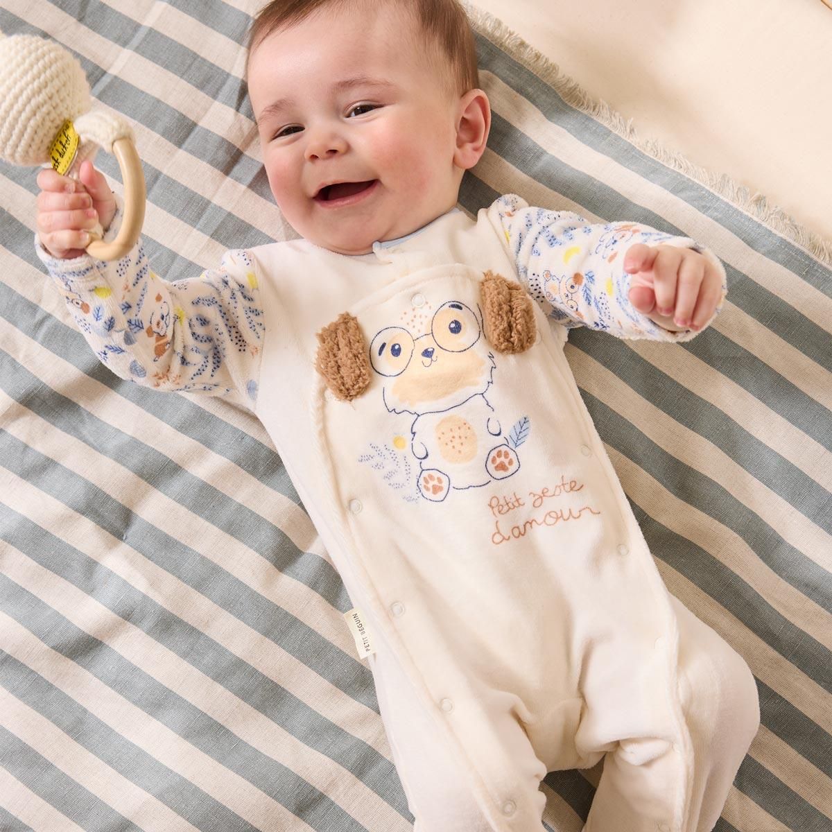 Petit Béguin Pyjama bébé en velours ouverture pont Zeste d'amour