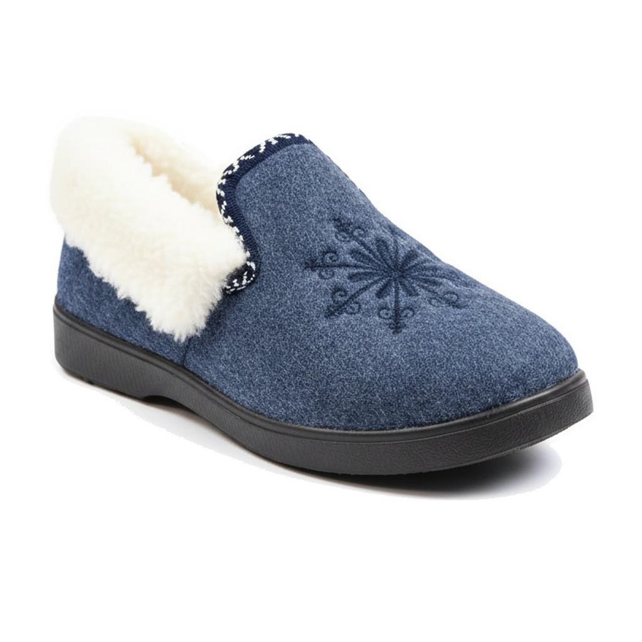 Voir la diapositive 1 : OZABI OZABI Charentaises Femme Hiver, Broderie Flocon, Col Fourrure, Semelle Amovible