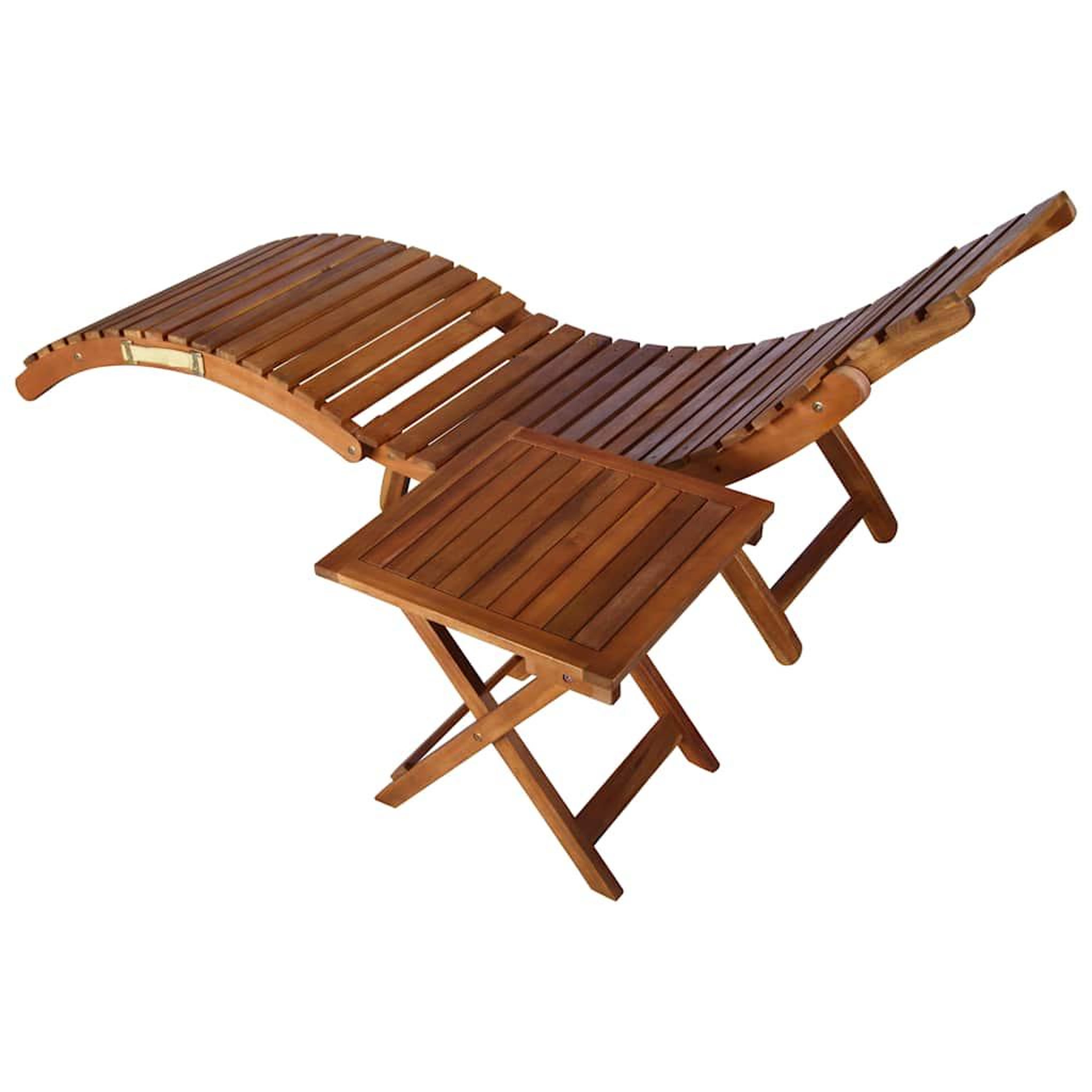Voir la diapositive 2 : VIDAXL Chaise longue de jardin avec table et coussin Bois d'acacia