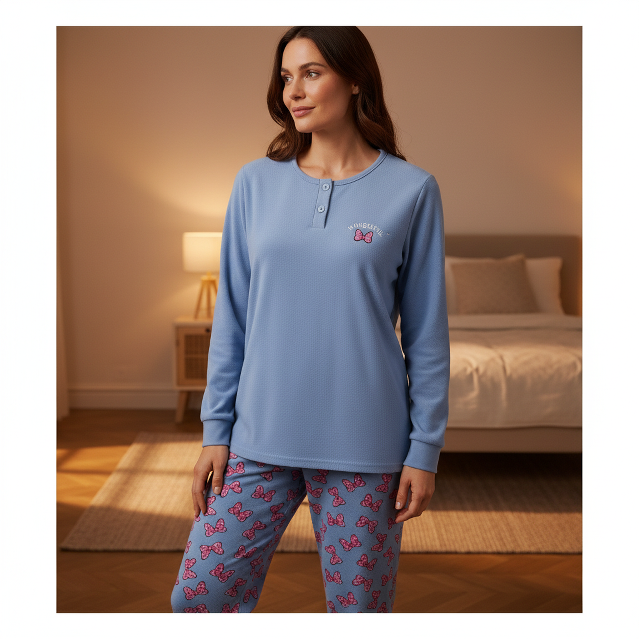 Voir la diapositive 2 : OZABI Ozabi ensemble pyjama femme coton doublé polaire broderie lurex