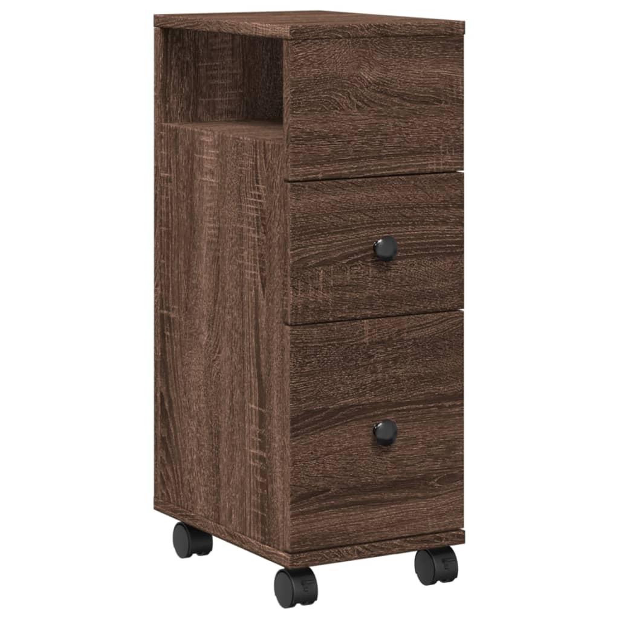Voir la diapositive 2 : VIDAXL Meuble etroit de salle de bain a roulettes chene marron
