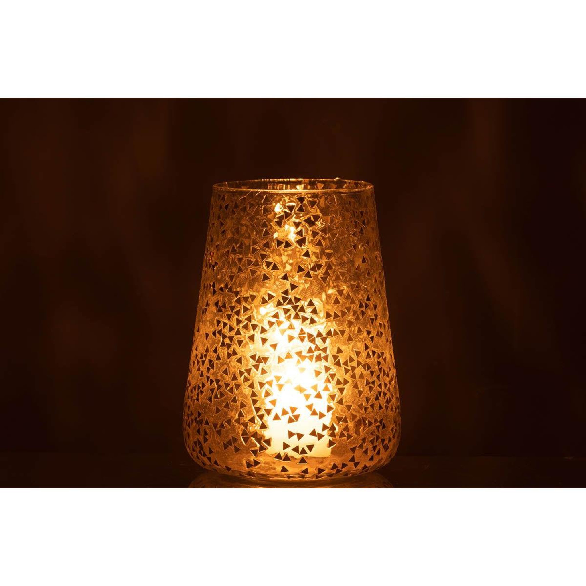 Voir la diapositive 3 : J-LINE Photophore en verre  triangle  23cm transparent & or
