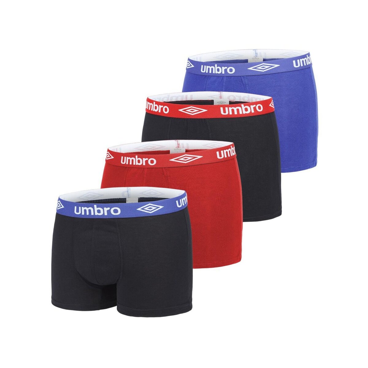 UMBRO Lot de 4 Boxers coton homme uni ceinture colorées