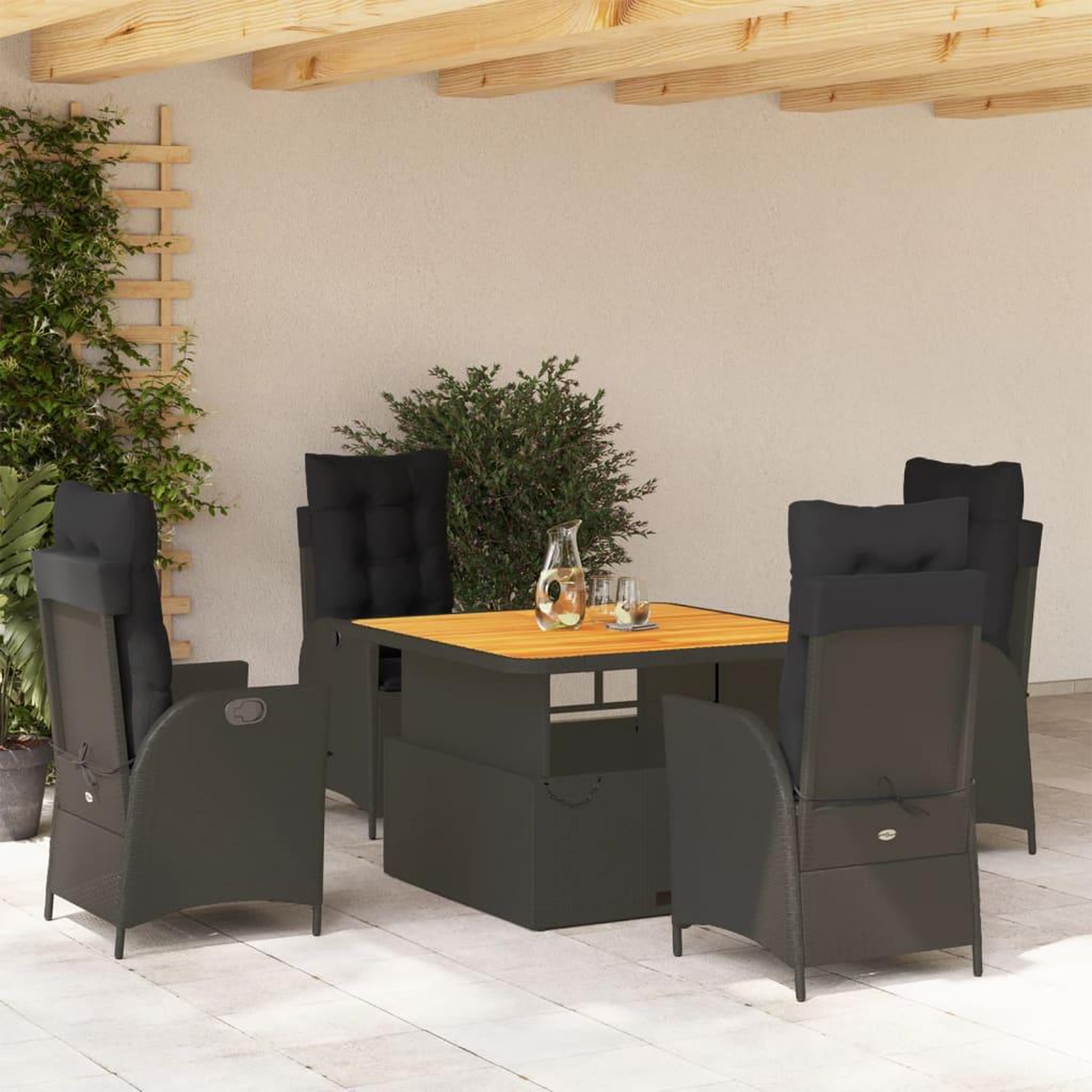 VIDAXL Ensemble a manger de jardin coussins 5pcs Noir Resine tressee