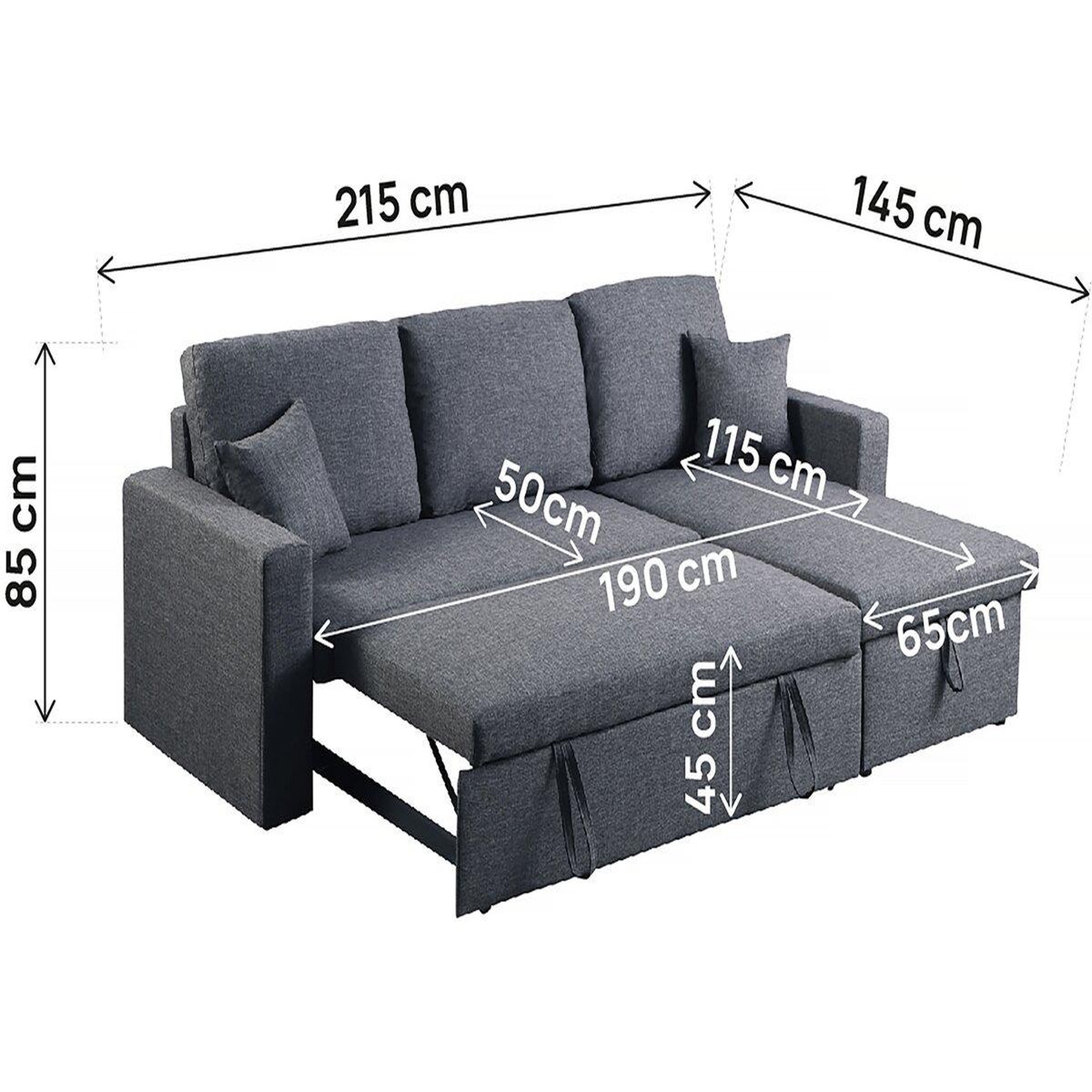 Voir la diapositive 3 : Habitat et Jardin Canapé d'angle convertible/ réversible avec coffre  Alain II  - 3 places - Gris foncé