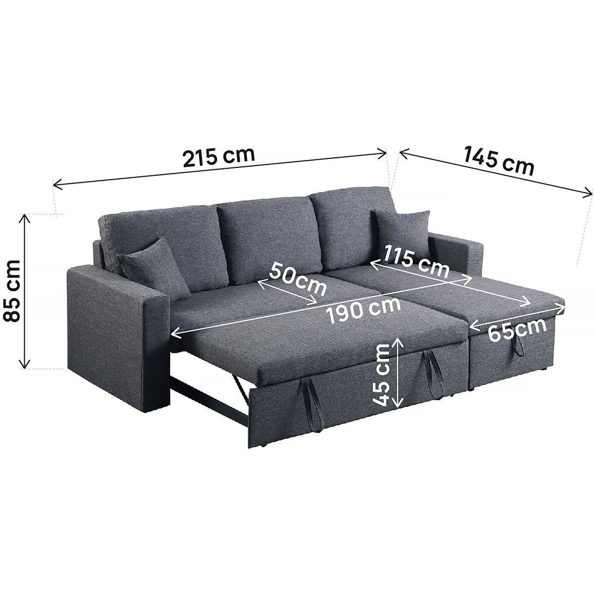 Habitat et Jardin Canapé d'angle convertible/ réversible avec coffre  Alain II  - 3 places - Gris foncé