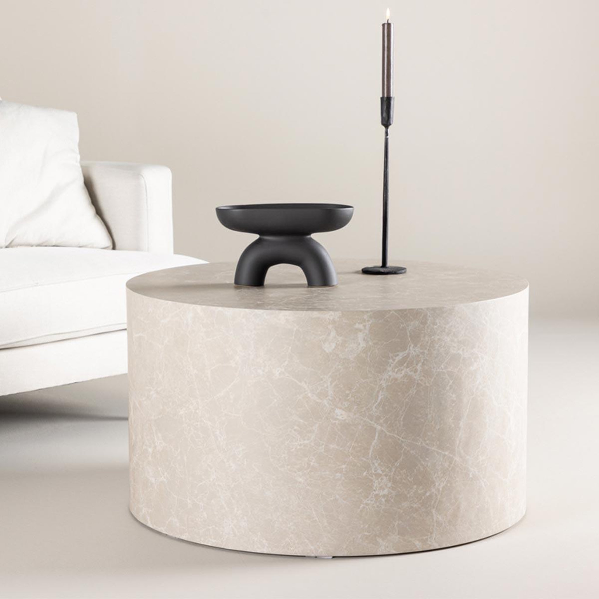 Voir la diapositive 2 : Paris Prix Table basse ronde  york  80cm beige