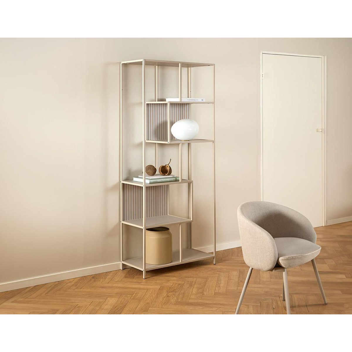 LISA DESIGN Anthea - étagère filaire métal avec plaquage en effet bois blanchi - 77 cm - gris