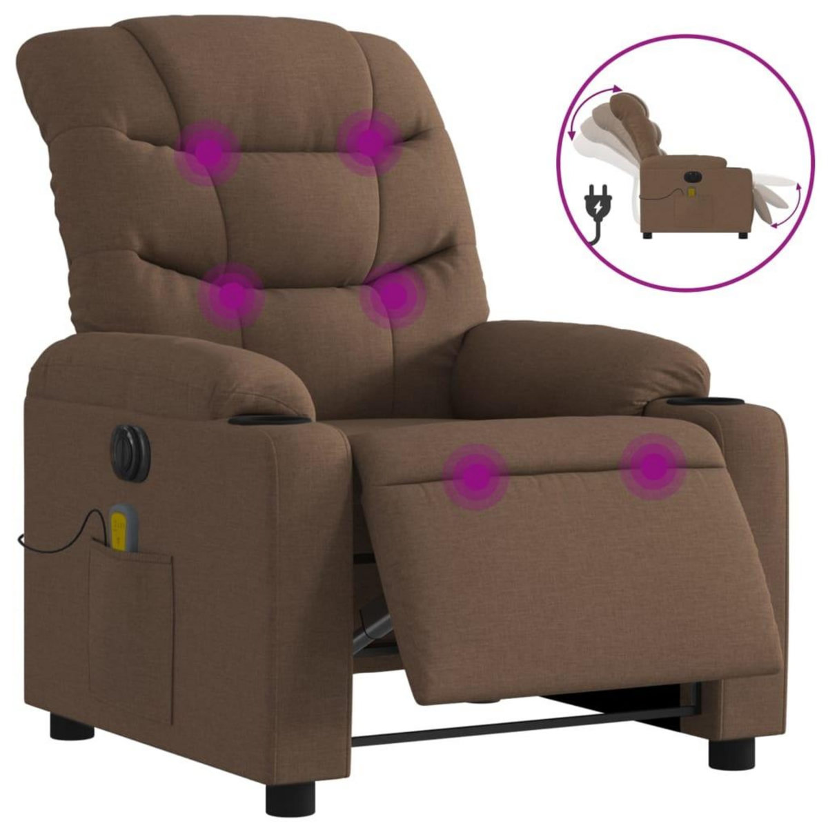 VIDAXL Fauteuil inclinable de massage electrique marron tissu