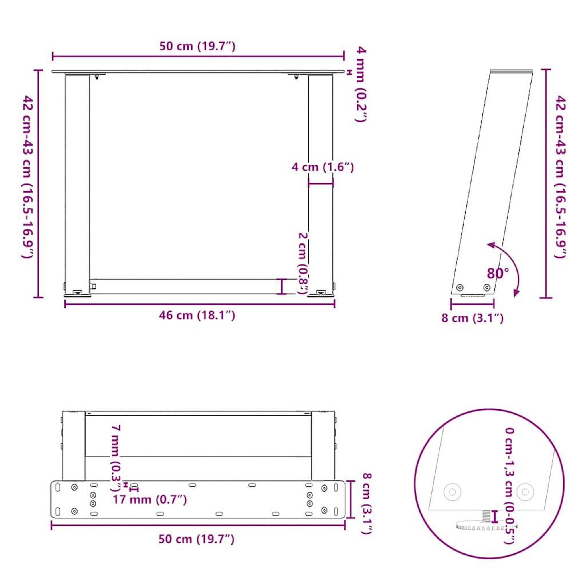 Voir la diapositive 6 : VIDAXL Pieds de table basse forme de U 2 pcs anthracite 50x(42-43) cm