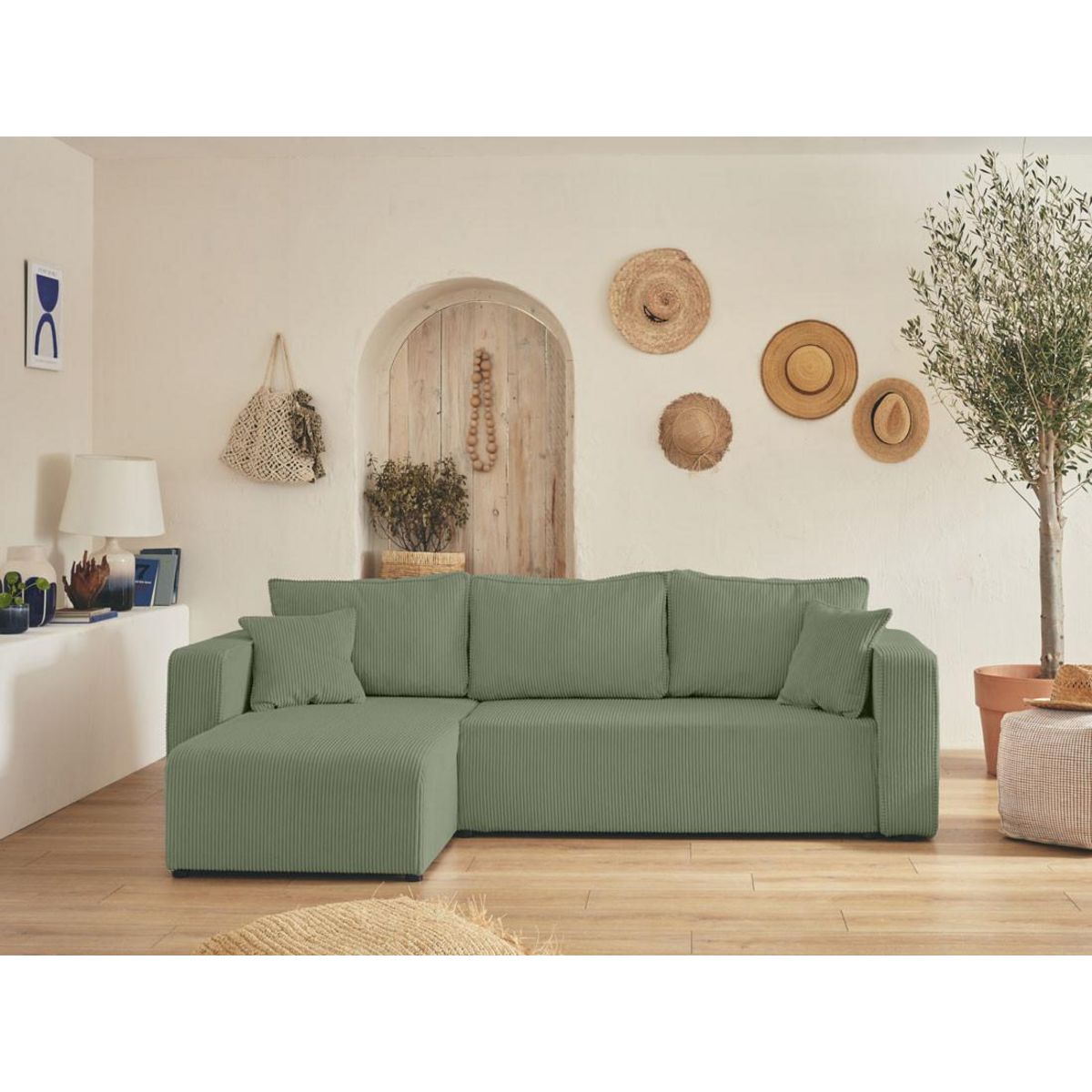 BEST MOBILIER Topaze - canapé d'angle réversible - 4 places - convertible avec coffre - en velours côtelé