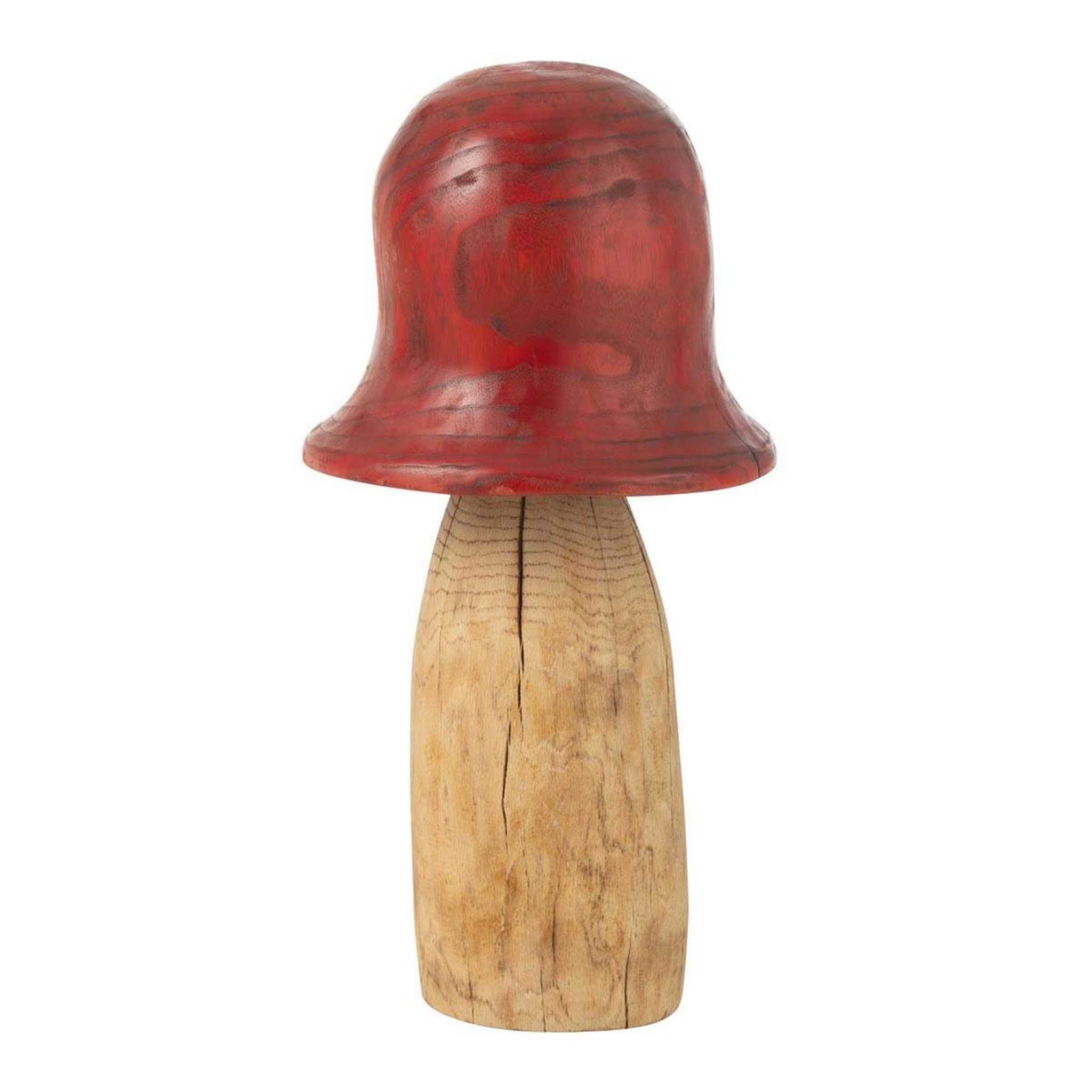 J-LINE Champignon déco en bois  cloche  60cm naturel & rouge
