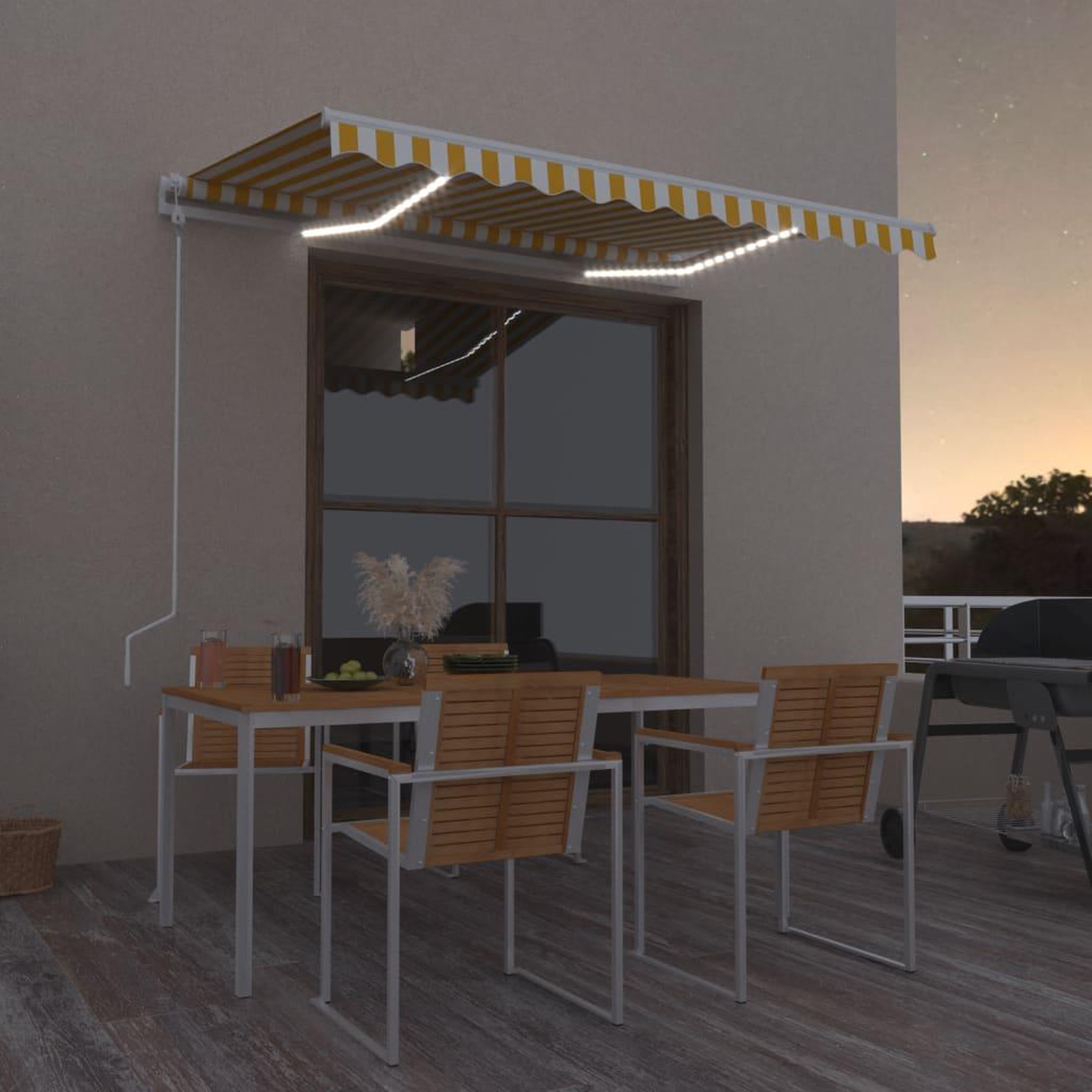 VIDAXL Auvent automatique capteur de vent et LED 300x250cm Jaune/blanc