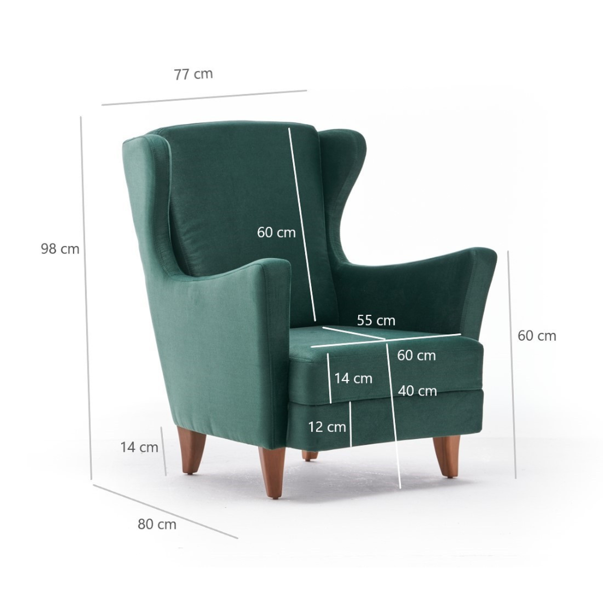 Voir la diapositive 6 : CONCEPT USINE Fauteuil à oreilles en velours vert williams