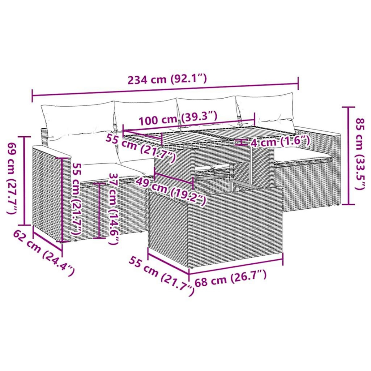 VIDAXL Salon de jardin avec coussins 5 pcs beige resine tressee acacia