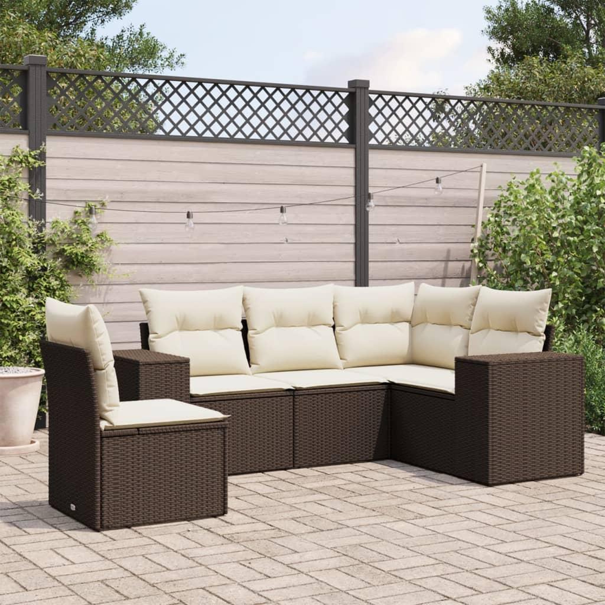VIDAXL Salon de jardin avec coussins 5 pcs marron resine tressee