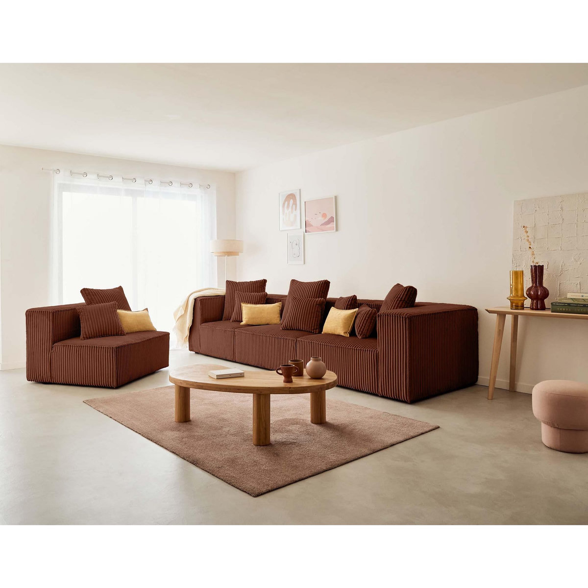 LISA DESIGN Colombine - module d'assise d'angle réversible - en velours côtelé grosses côtes