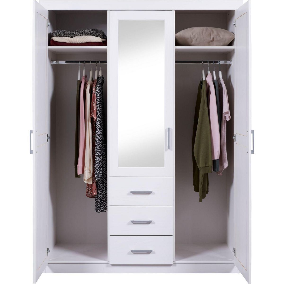 Armoire en  pin massif  3 tiroirs 3 portes +  miroir L140cm  GERALD