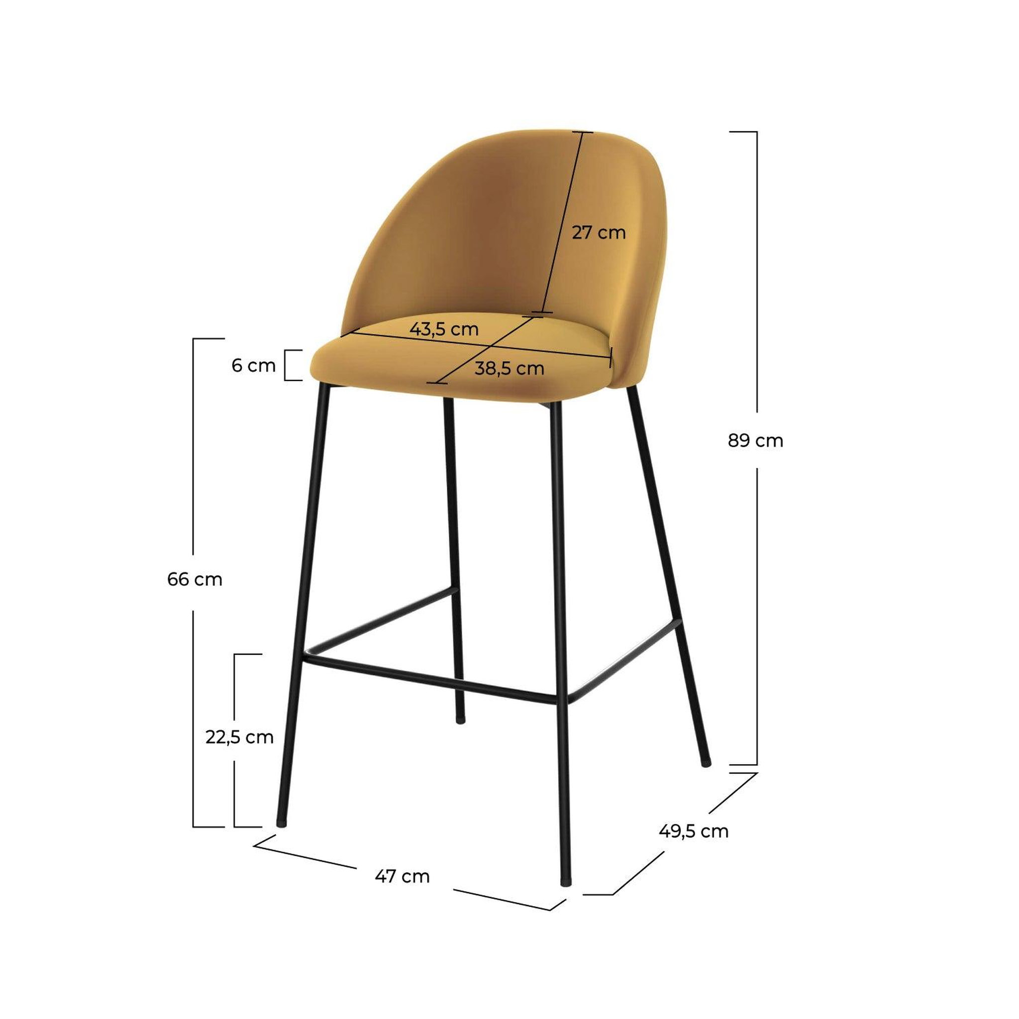 Voir la diapositive 4 : MAISON PAVANE Lot de 2 chaises pour îlot central 66 cm en velours jaune moutarde-karl