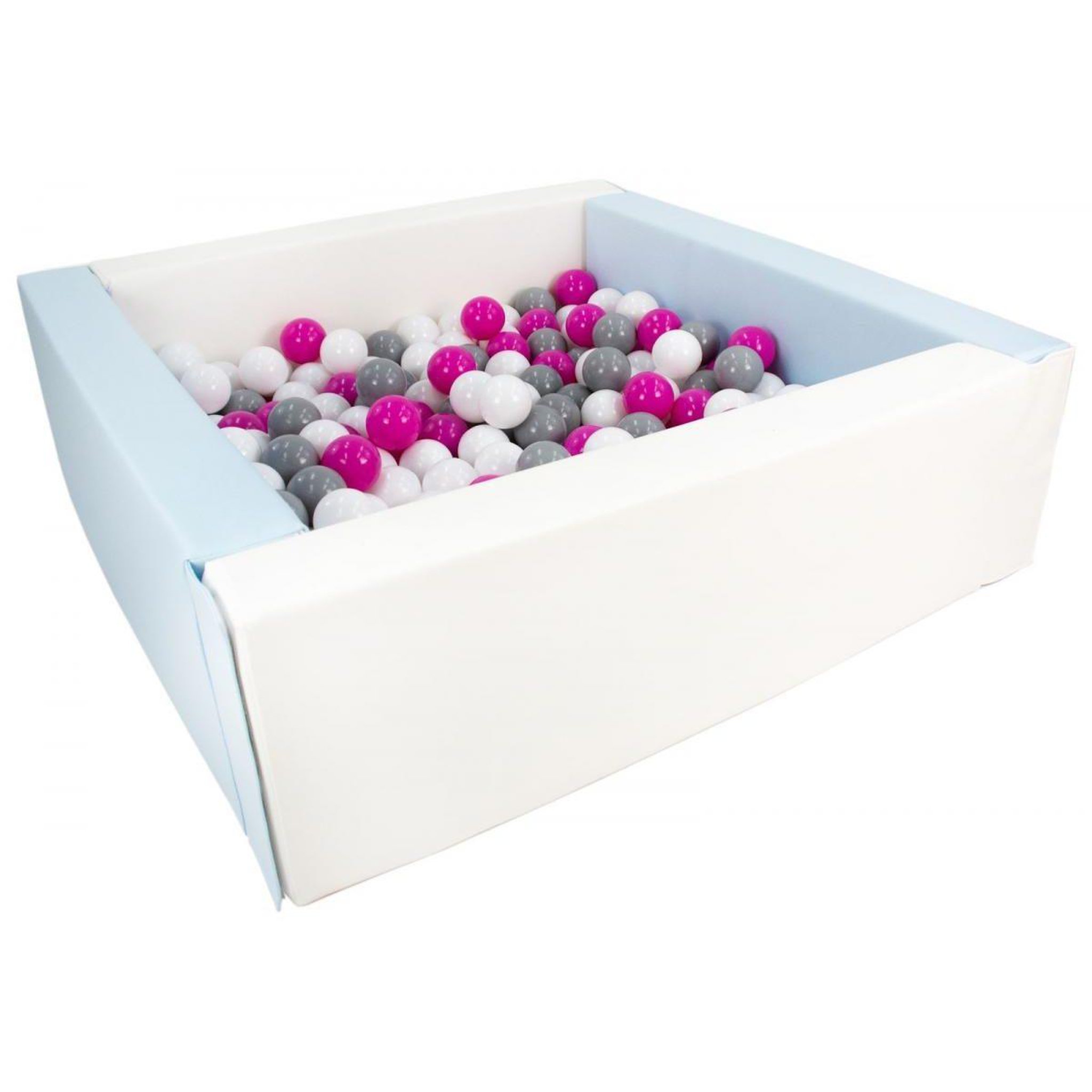 VELINDA Piscine à balles carrée avec 200 balles - blanc, bleu (pastel)/blanc, rose, gris