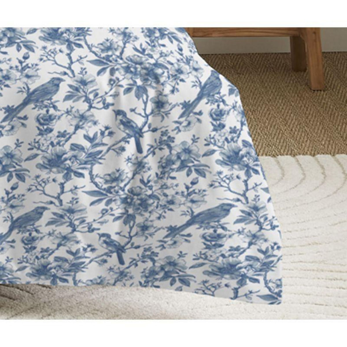 COTON PUR Parure de draps 4 pièces pour lit 140 x 190 cm Bérengère bleu