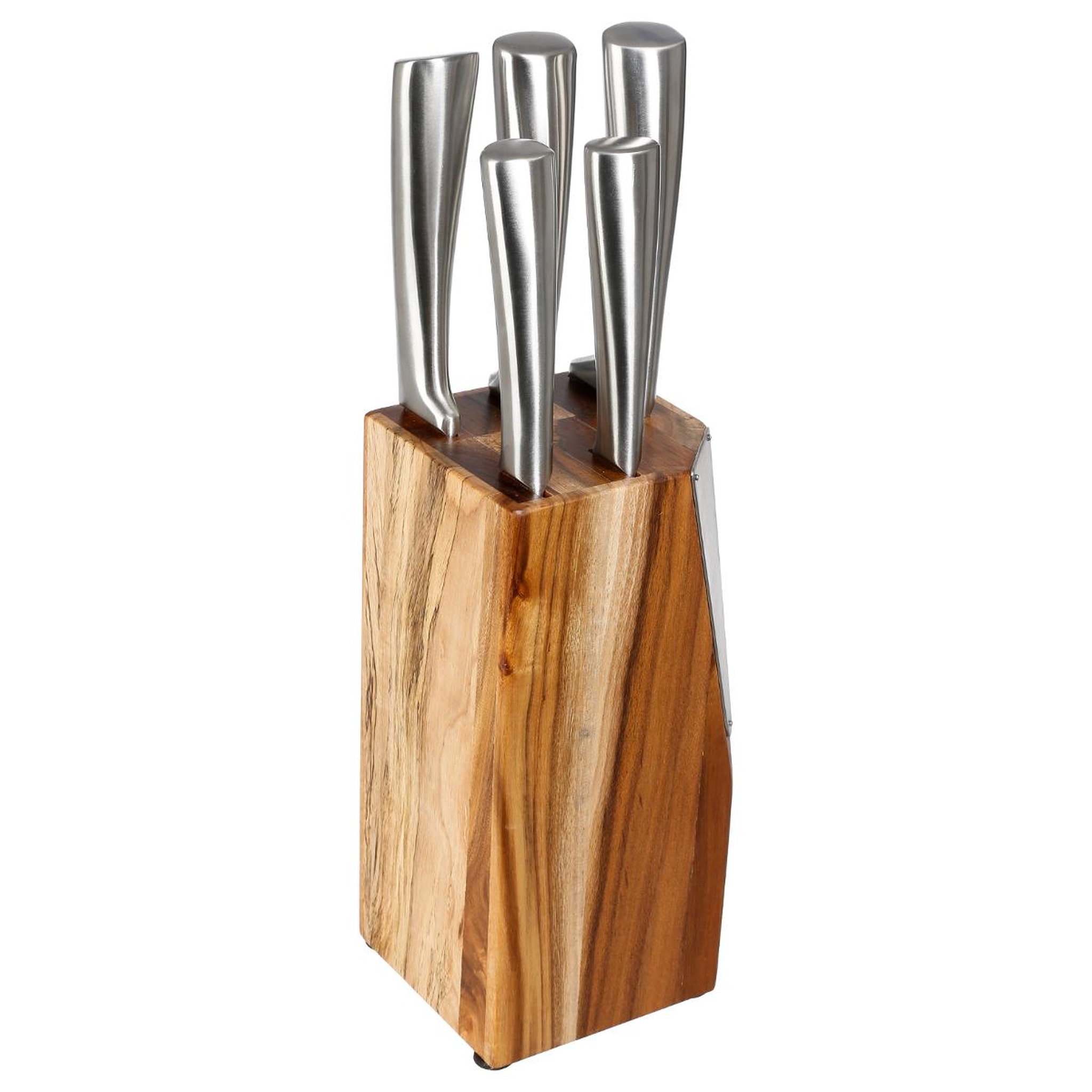 SECRET DE GOURMET Bloc de 5 couteaux  avec support en Acacia