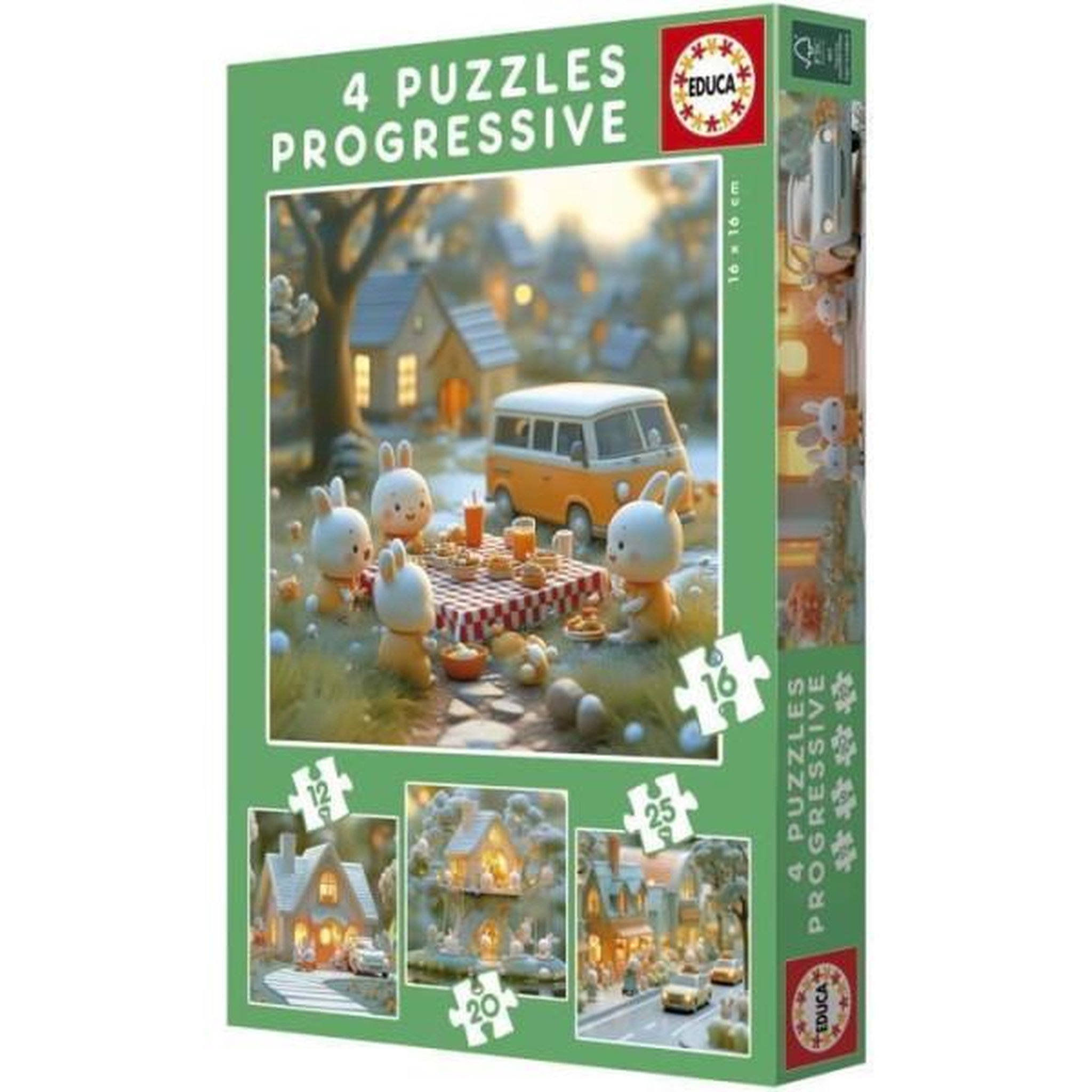 Voir la diapositive 4 : EDUCA Puzzles progressifs - educa - la ville des lapins - 4 puzzles - 12 a 25 pieces - pour enfants