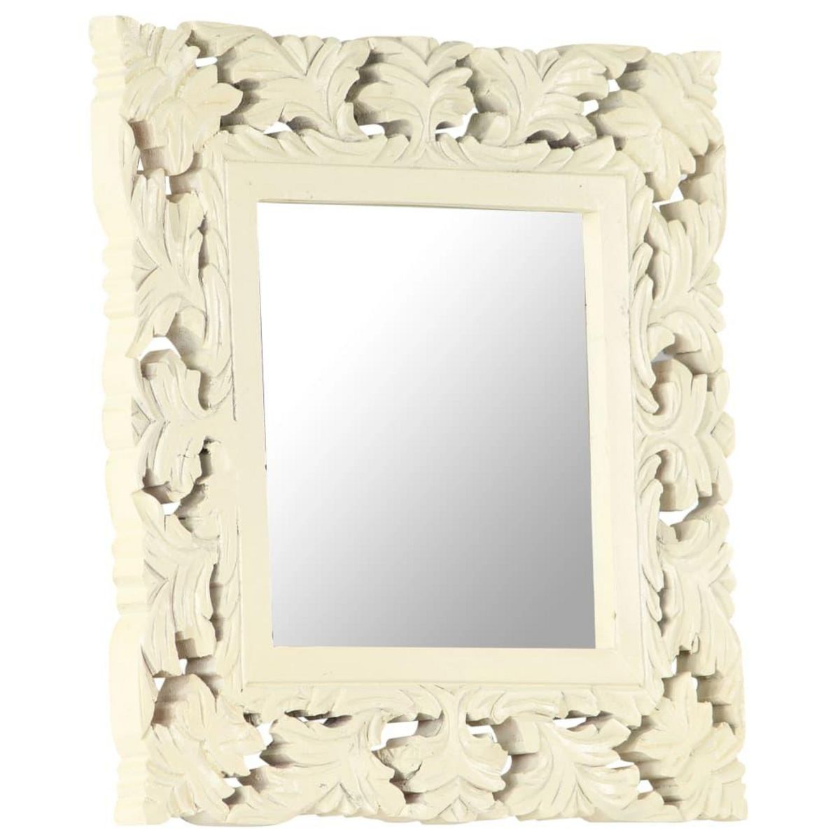 VIDAXL Miroir sculpte a la main Blanc 50x50 cm Bois de manguier massif